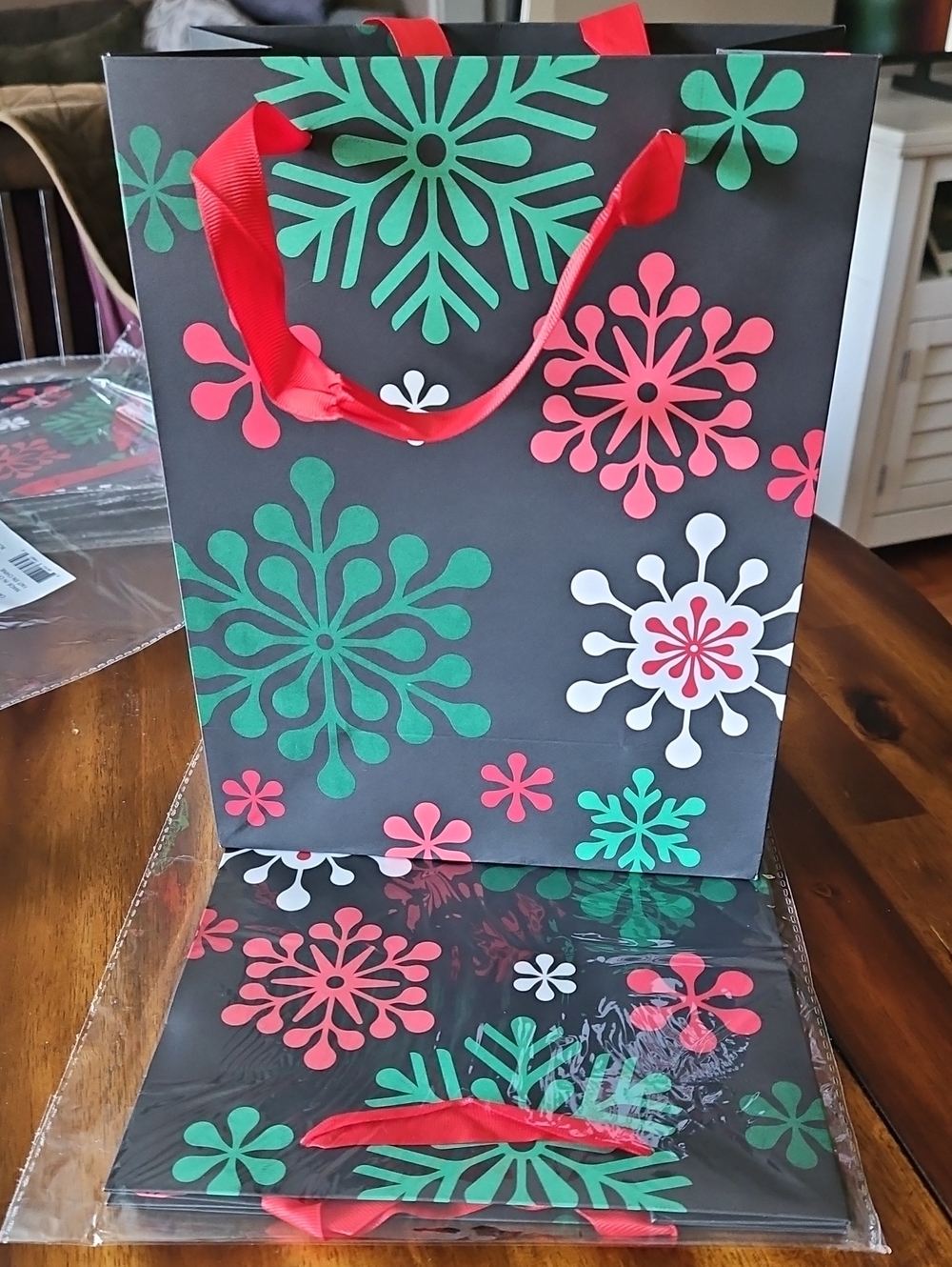Holiday Snowflake Gift Bag - Red, Green, White - Set Of 2